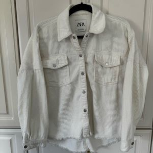 Zara White Corduroy Raw Hem Jacket XS